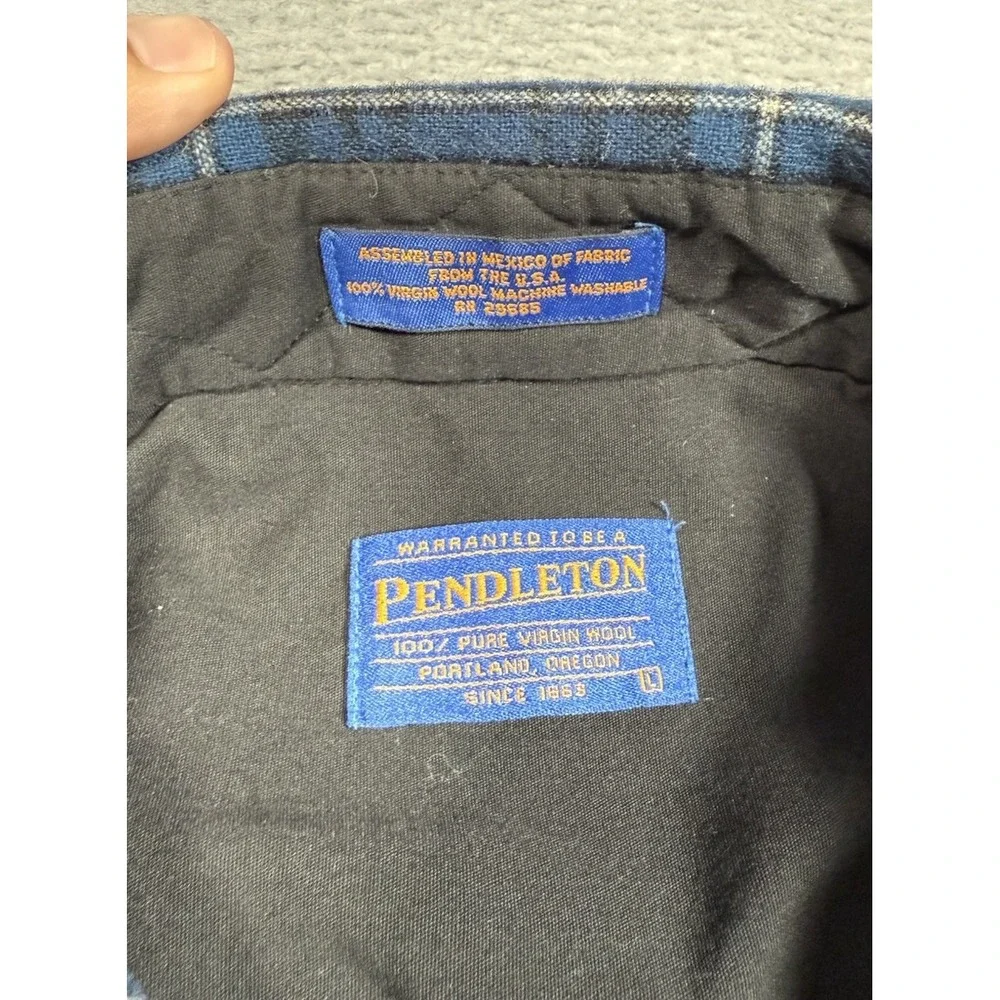 Vtg Pendleton 100% Virgin Wool‎ Flannel Button Down Shirt Mens L Blue USA Made - Picture 2 of 6